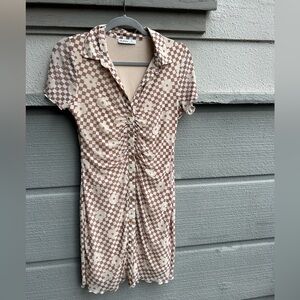Aster Cream and Brown Checkered Daisy Mini Dress